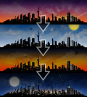 Several images showing different times of day